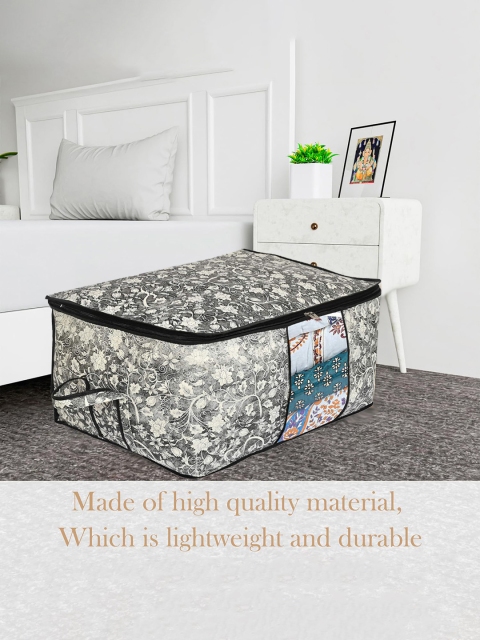 Kuber Industries Black 3 Pcs Flower Printed Foldable Clothes Storage Bag Wardrobe Organize - Image 3