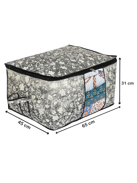 Kuber Industries Black 3 Pcs Flower Printed Foldable Clothes Storage Bag Wardrobe Organize - Image 6