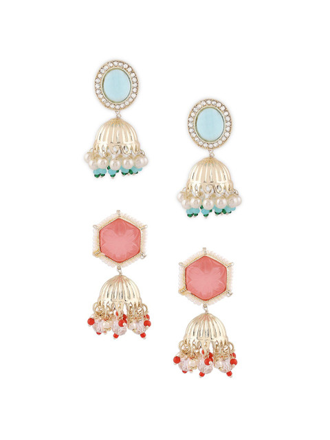 Zaveri Pearls Set Of 2 Gold Plated American Diamond Studded Jhumkas - Image 2