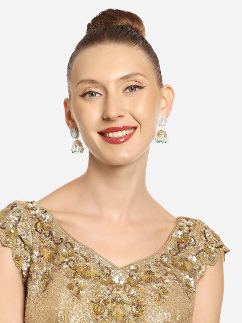 Zaveri Pearls Set Of 2 Gold Plated American Diamond Studded Jhumkas - Image 3