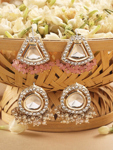 Zaveri Pearls Set Of 2 Gold Plated Austrian Diamonds Drop Earrings