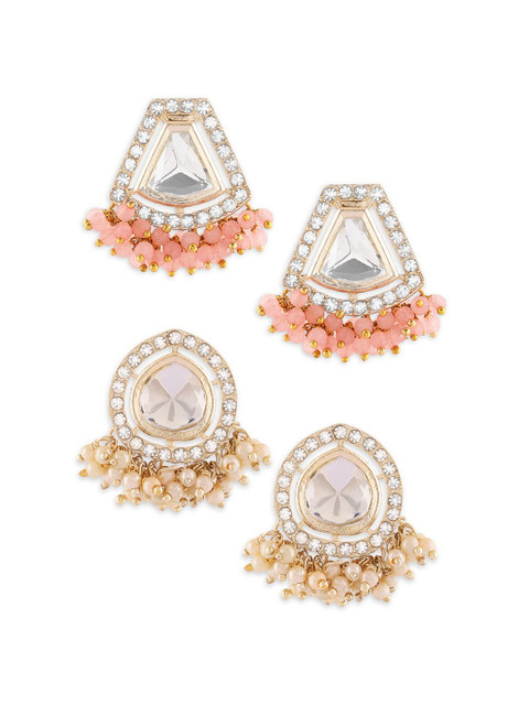 Zaveri Pearls Set Of 2 Gold Plated Austrian Diamonds Drop Earrings - Image 2