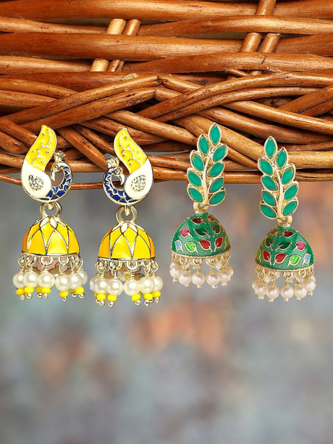 Zaveri Pearls Set Of 2 Gold-Plated Dome Shaped Jhumkas
