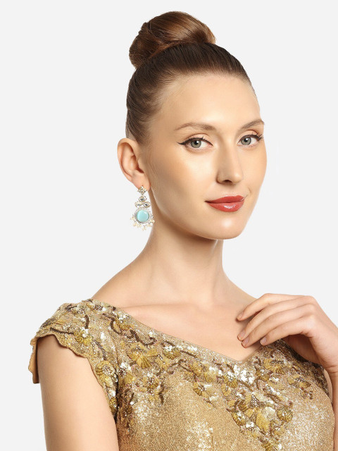 Zaveri Pearls Set Of 2 Gold-Plated Contemporary Drop Earrings - Image 6