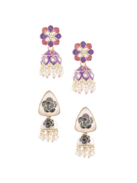 Zaveri Pearls Set Of 2 Gold-Plated Dome Shaped Jhumkas - Image 2