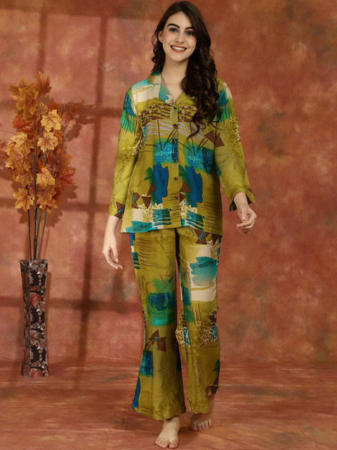 Claura Abstract Printed Shirt With Pyjamas Night suit