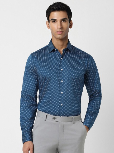 Van Heusen Micro Checked Cotton Slim Fit Opaque Printed Formal Shirt