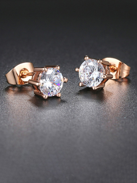 MYKI Rose Gold-Plated Stainless Steel Contemporary Cubic Zirconia Studs Earrings
