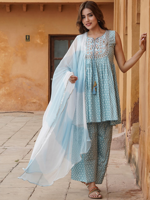 KALINI Geometric Printed Regular Gotta Patti Kurta & Sharara With Dupatta - Image 6