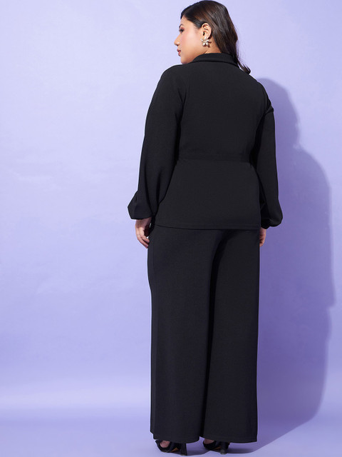 SASSAFRAS Curve Plus Size Lapel Collar Top With Straight Pants Co-Ords - Image 5