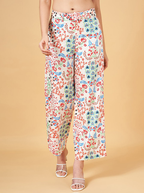Honey by Pantaloons Women Floral Printed High-Rise Cotton Trousers