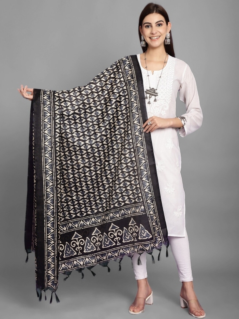 LOOM LEGACY Ethnic Motifs Printed Tasselled Dupatta