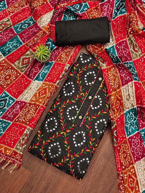 KALINI Ethnic Motifs Embroidered Mirror Work Bandhani Unstitched Dress Material