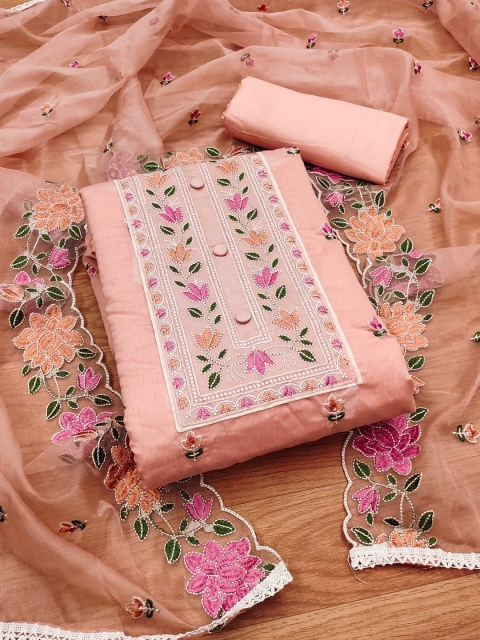 KALINI Ethnic Motifs Embroidered Organza Unstitched Dress Material