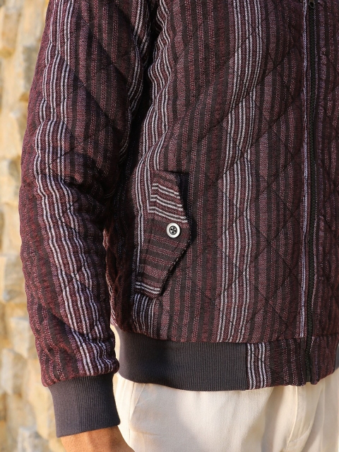 Campus Sutra Striped Windcheater Quilted Jacket - Image 7