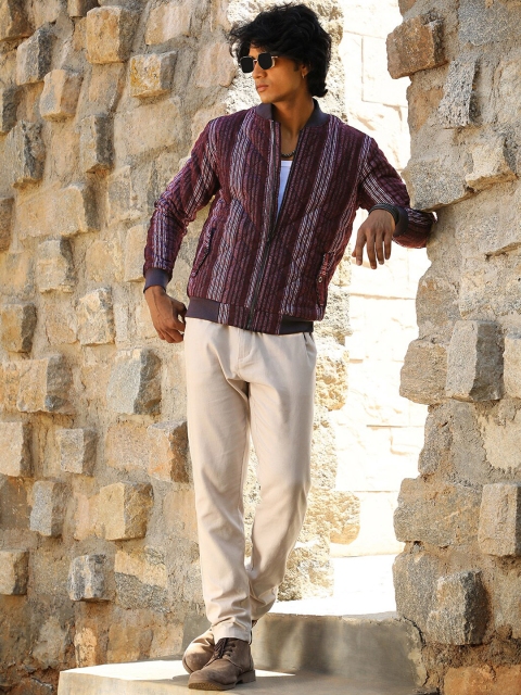 Campus Sutra Striped Windcheater Quilted Jacket - Image 5
