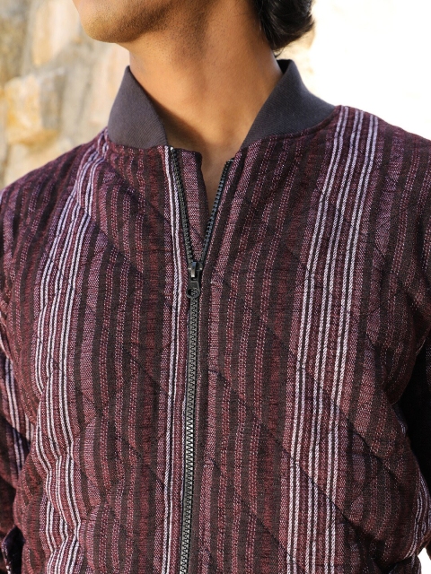 Campus Sutra Striped Windcheater Quilted Jacket - Image 2