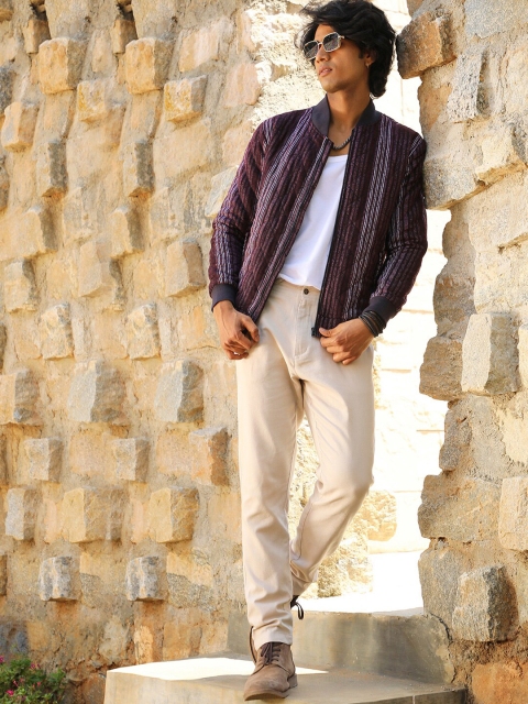 Campus Sutra Striped Windcheater Quilted Jacket - Image 6