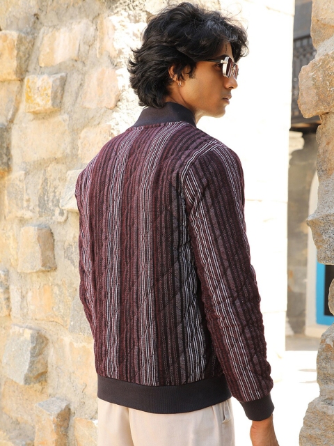 Campus Sutra Striped Windcheater Quilted Jacket - Image 4