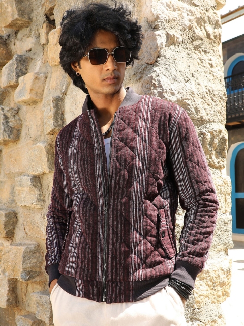 Campus Sutra Striped Windcheater Quilted Jacket - Image 3