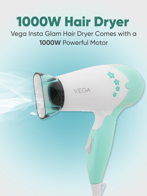 VEGA VHDH-20N Insta Glam Foldable 1000 Watts Hair Dryer - White & Blue - Image 2