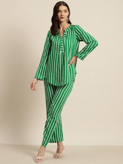 Qurvii Striped Crepe Shirt with Trousers
