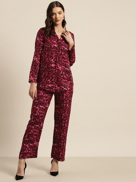 Qurvii Women Printed Crepe Shirt with Trousers
