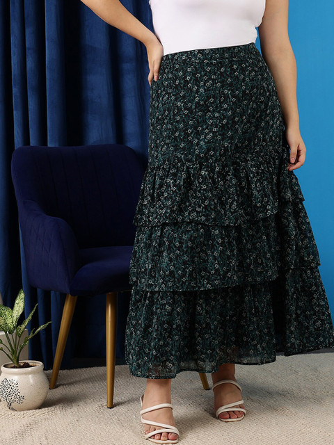 CURVY STREET Floral Printed Maxi A-Line Skirt