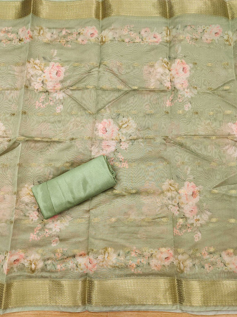 KALINI Floral Printed Organza Unstitched Dress Material - Image 4