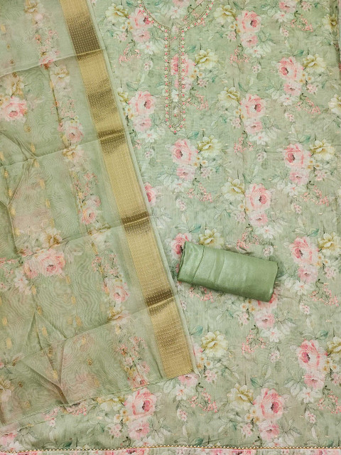 KALINI Floral Printed Organza Unstitched Dress Material - Image 3