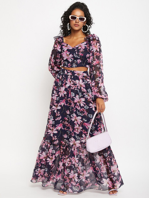 Bitterlime Floral Printed Flared Maxi Skirt - Image 5