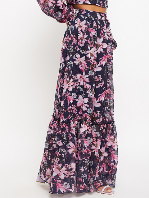 Bitterlime Floral Printed Flared Maxi Skirt - Image 2