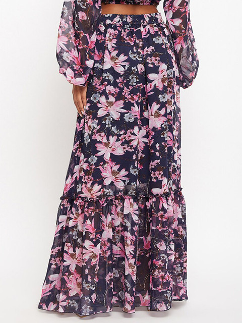Bitterlime Floral Printed Flared Maxi Skirt - Image 4