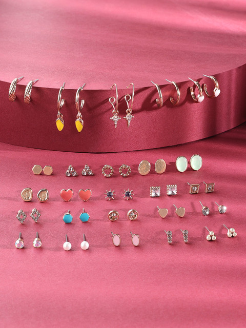 Zaveri Pearls Set of 25 Gold Plated Studs Earrings