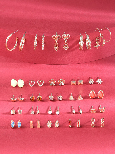 Zaveri Pearls Set of 25 Gold Plated Studs Earrings