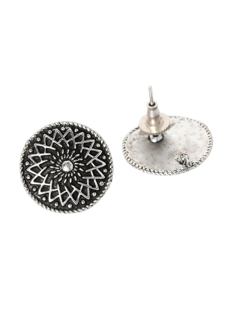 VENI Silver-Plated Contemporary Oxidised Studs Earrings - Image 3