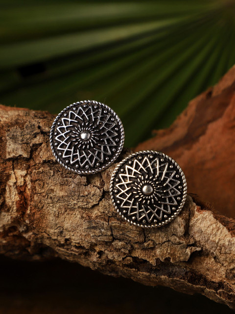 VENI Silver-Plated Contemporary Oxidised Studs Earrings