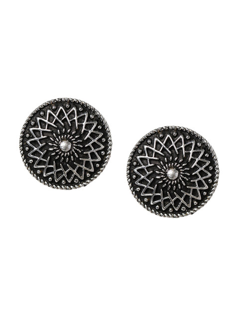 VENI Silver-Plated Contemporary Oxidised Studs Earrings - Image 2