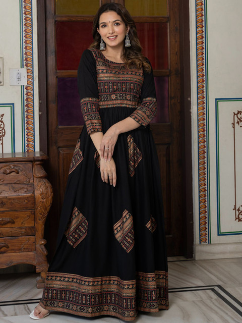 DAEVISH Ethnic Motifs Printed Fit and Flare Maxi Ethnic Dress