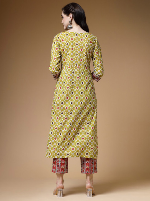 Indibelle Ethnic Motifs Printed Thread Work Cotton Kurta - Image 3