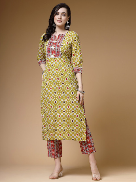 Indibelle Ethnic Motifs Printed Thread Work Cotton Kurta