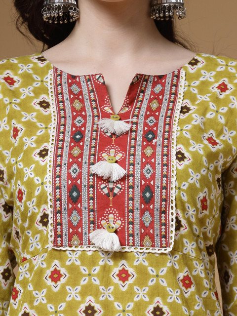 Indibelle Ethnic Motifs Printed Thread Work Cotton Kurta - Image 2