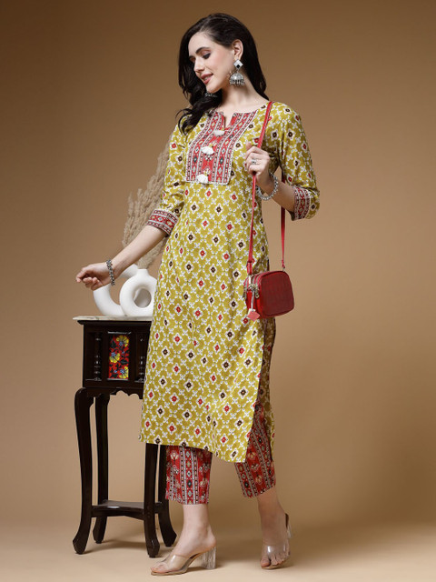 Indibelle Ethnic Motifs Printed Thread Work Cotton Kurta - Image 4