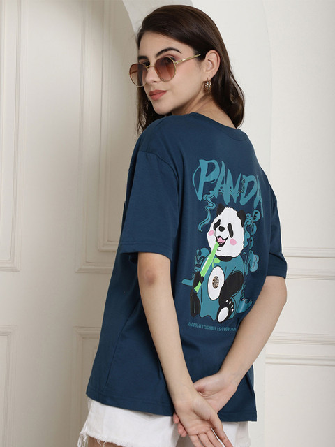 Fabflee Printed Oversized Loose Fit Relaxed Fit Drop-Shoulder Cotton Round Neck T-Shirt