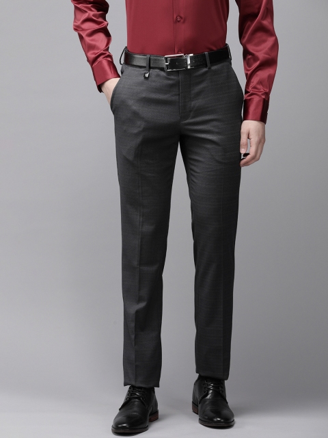 V Dot Men Textured Skinny Fit Formal Trousers