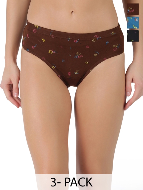 Dollar Lehar Super Combed Cotton Women Printed Hipster Panty - Pack of 3 - Assorted