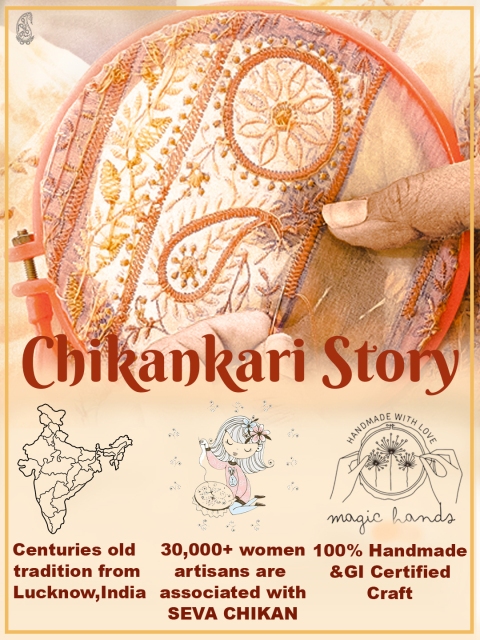 Seva Chikan Floral Embroidered Chikankari Leheriya Kurti - Image 7