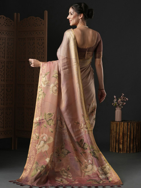 Anouk Floral Printed Zari Detail Saree - Image 3