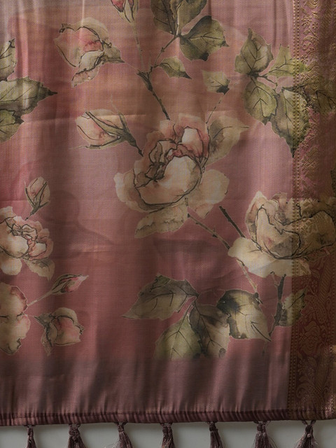 Anouk Floral Printed Zari Detail Saree - Image 6