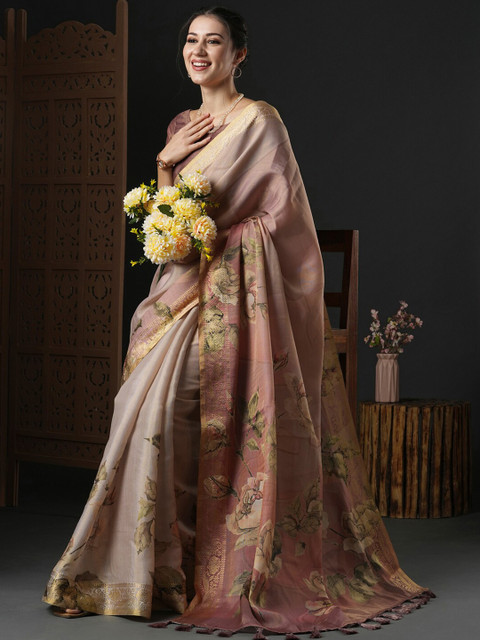 Anouk Floral Printed Zari Detail Saree - Image 2
